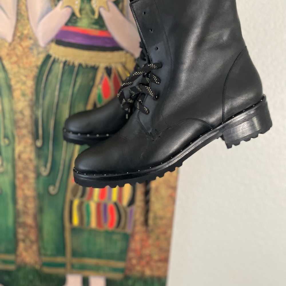 Used Freda Salvador Black Lace-Up Moto Boots - Picture 7 of 16
